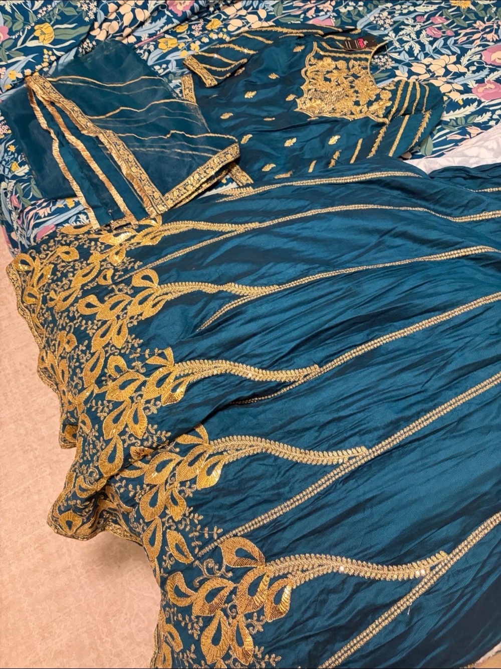 Elegant Teal and Gold Lehenga